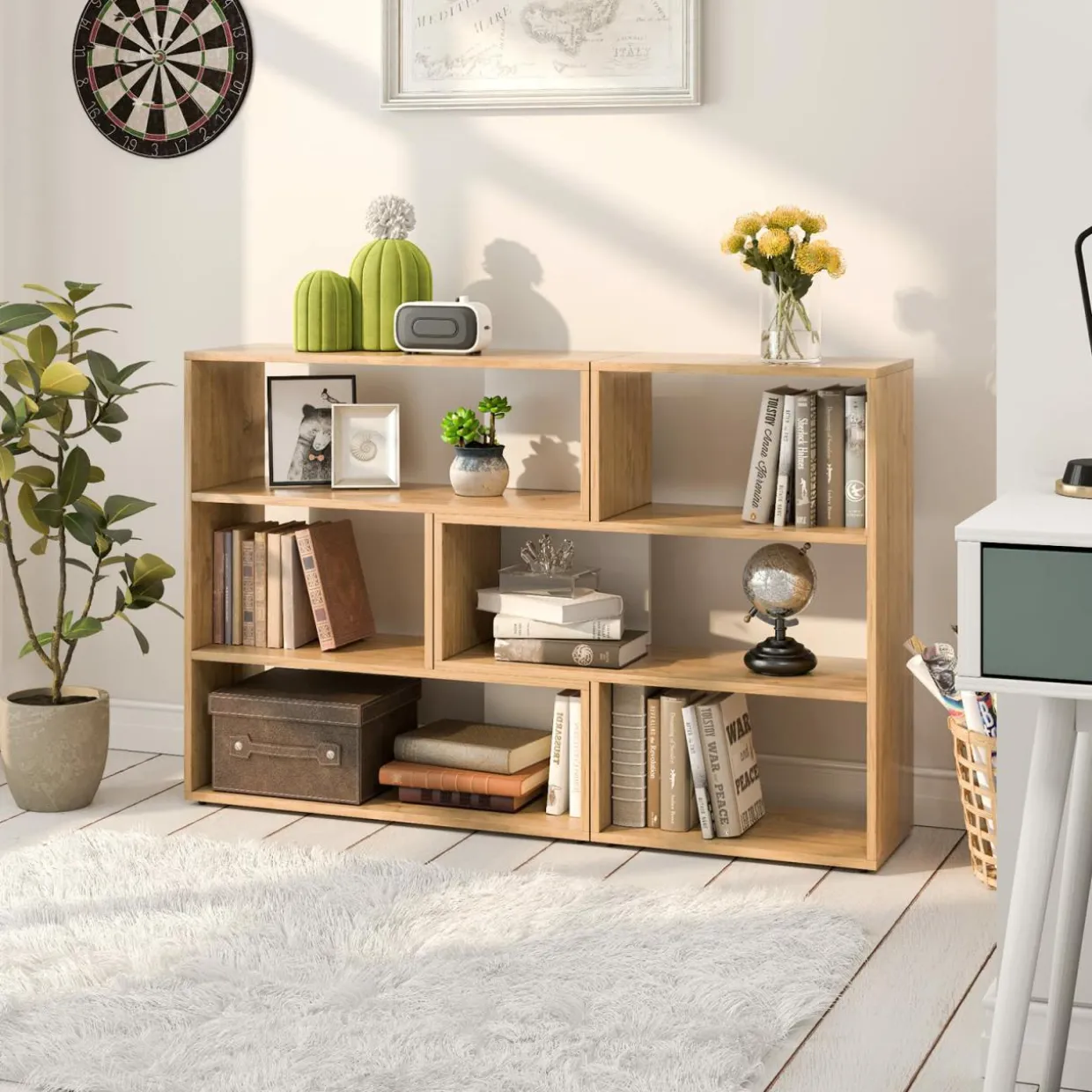 Tangkula 6 Cubes Bookcase, 2-Piece Separable Floor Standing Open Horizontal Bookshelf