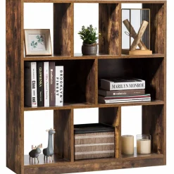 Tangkula 8 Cubes Industrial Wooden Bookcase, Freestanding Bookshelf with Open Shelves