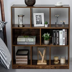 Tangkula 8 Cubes Industrial Wooden Bookcase, Freestanding Bookshelf with Open Shelves