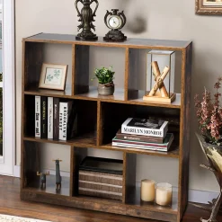 Tangkula 8 Cubes Industrial Wooden Bookcase, Freestanding Bookshelf with Open Shelves