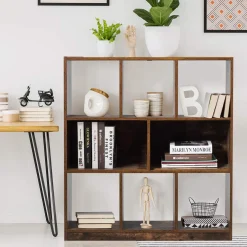 Tangkula 8 Cubes Industrial Wooden Bookcase, Freestanding Bookshelf with Open Shelves
