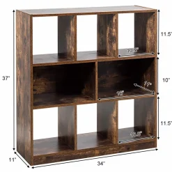 Tangkula 8 Cubes Industrial Wooden Bookcase, Freestanding Bookshelf with Open Shelves
