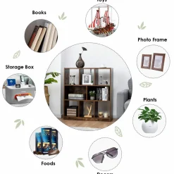 Tangkula 8 Cubes Industrial Wooden Bookcase, Freestanding Bookshelf with Open Shelves