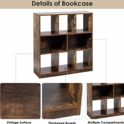 Tangkula 8 Cubes Industrial Wooden Bookcase, Freestanding Bookshelf with Open Shelves