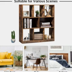 Tangkula 8 Cubes Industrial Wooden Bookcase, Freestanding Bookshelf with Open Shelves