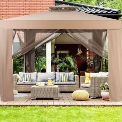 Tangkula 10' door Gazebo Canopy Shelter for Home/Garden/Lawn/Patio House Party (Brown)