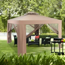 Tangkula 10' door Gazebo Canopy Shelter for Home/Garden/Lawn/Patio House Party (Brown)