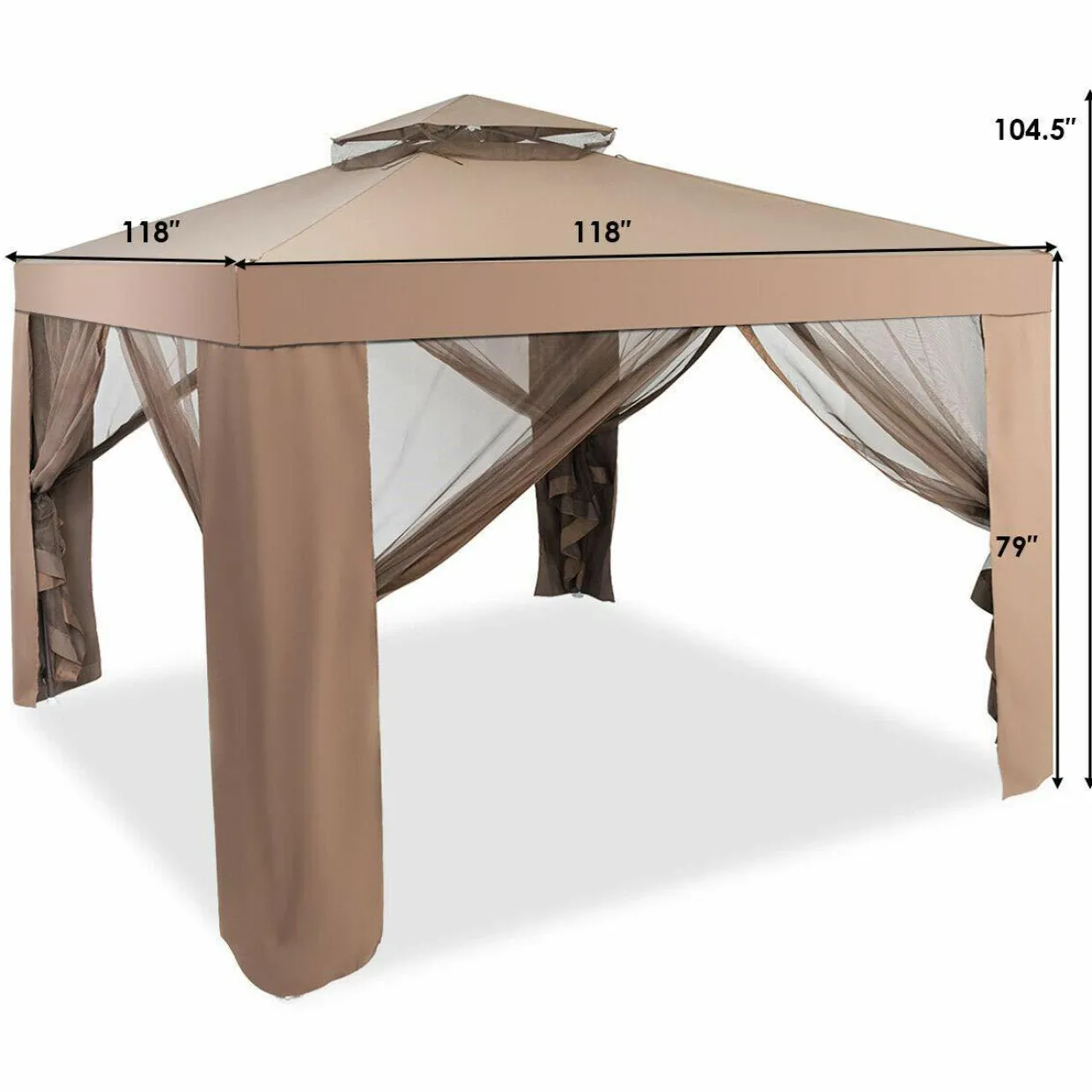 Tangkula 10' door Gazebo Canopy Shelter for Home/Garden/Lawn/Patio House Party (Brown)