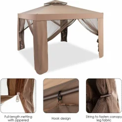 Tangkula 10' door Gazebo Canopy Shelter for Home/Garden/Lawn/Patio House Party (Brown)