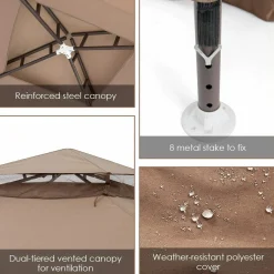 Tangkula 10' door Gazebo Canopy Shelter for Home/Garden/Lawn/Patio House Party (Brown)