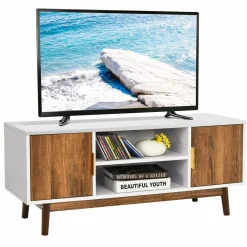 Tangkula 2 Door TV Stand for TVs up to 50 inch Flat Screen, Entertainment Center w/Open Storage Shelf