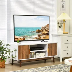 Tangkula 2 Door TV Stand for TVs up to 50 inch Flat Screen, Entertainment Center w/Open Storage Shelf