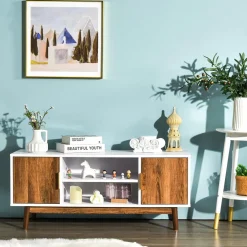 Tangkula 2 Door TV Stand for TVs up to 50 inch Flat Screen, Entertainment Center w/Open Storage Shelf
