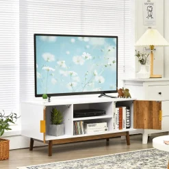 Tangkula 2 Door TV Stand for TVs up to 50 inch Flat Screen, Entertainment Center w/Open Storage Shelf