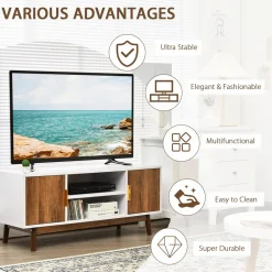 Tangkula 2 Door TV Stand for TVs up to 50 inch Flat Screen, Entertainment Center w/Open Storage Shelf