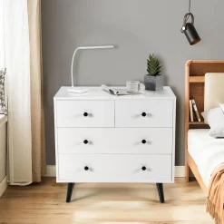 Tangkula 4 Drawer Dresser, Freestanding Storage Cabinet with Legs & Metal Handles, Modern Storage Drawer for Bedroom, Nursery Room (White)