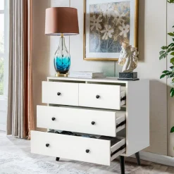Tangkula 4 Drawer Dresser, Freestanding Storage Cabinet with Legs & Metal Handles, Modern Storage Drawer for Bedroom, Nursery Room (White)