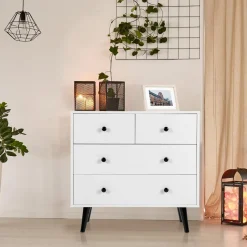 Tangkula 4 Drawer Dresser, Freestanding Storage Cabinet with Legs & Metal Handles, Modern Storage Drawer for Bedroom, Nursery Room (White)