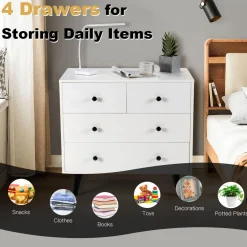 Tangkula 4 Drawer Dresser, Freestanding Storage Cabinet with Legs & Metal Handles, Modern Storage Drawer for Bedroom, Nursery Room (White)