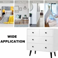 Tangkula 4 Drawer Dresser, Freestanding Storage Cabinet with Legs & Metal Handles, Modern Storage Drawer for Bedroom, Nursery Room (White)