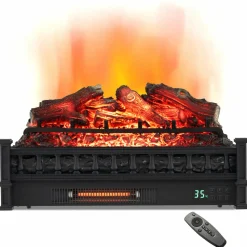 Tangkula 26" Electric Fireplace Log Set Heater with Remote, 5 Flame Modes & Brightness