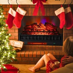 Tangkula 26" Electric Fireplace Log Set Heater with Remote, 5 Flame Modes & Brightness