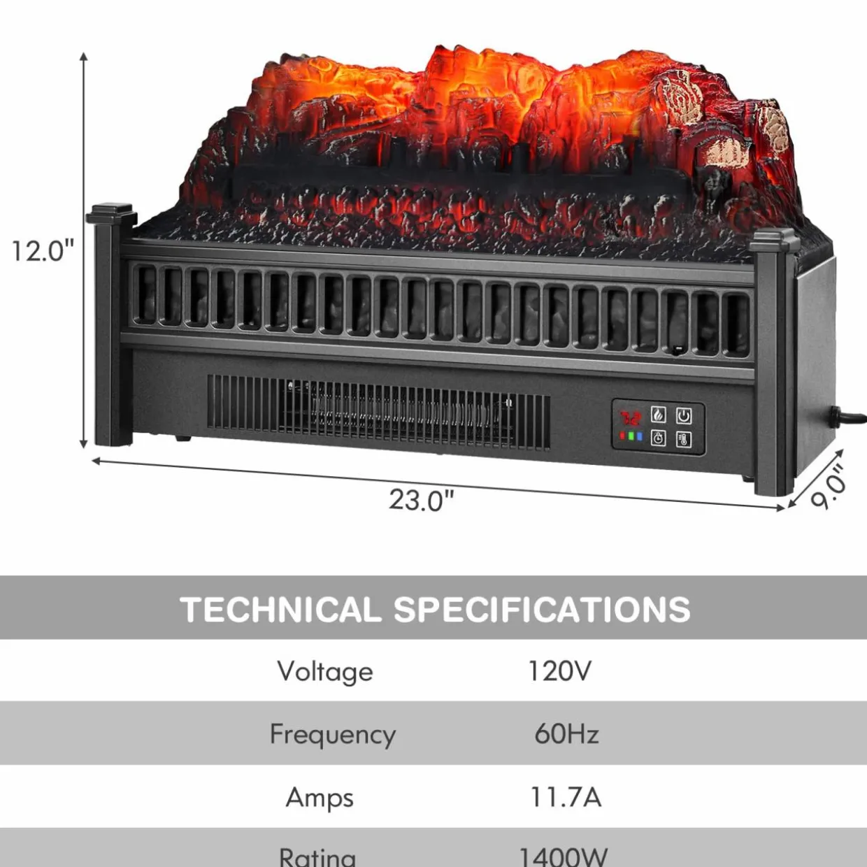 Tangkula 23" Electric Fireplace Log Heater, 1400 W Freestanding Electric Fireplace Stove Insert