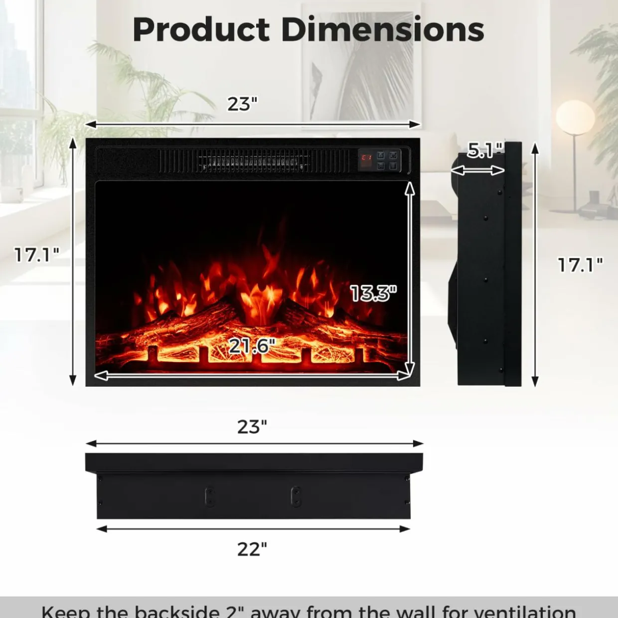 Tangkula 23" Electric Fireplace, 5,000 BTU Fireplace Insert with Remote Control