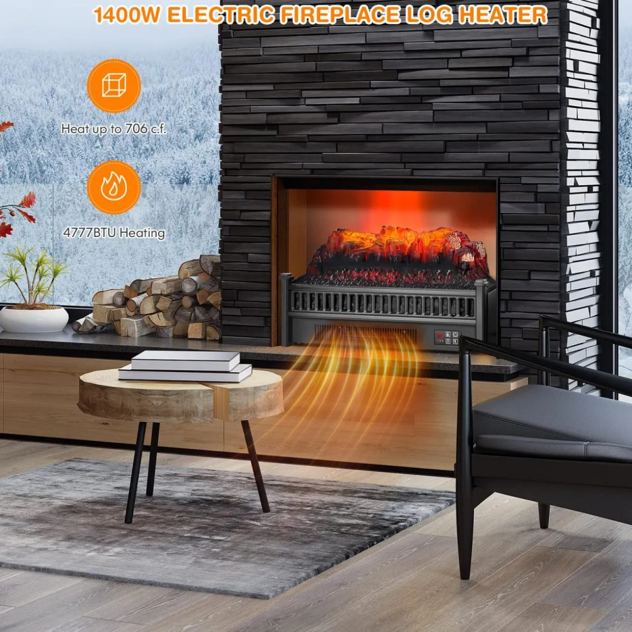 Tangkula 23" Electric Fireplace Log Heater, 1400 W Freestanding Electric Fireplace Stove Insert