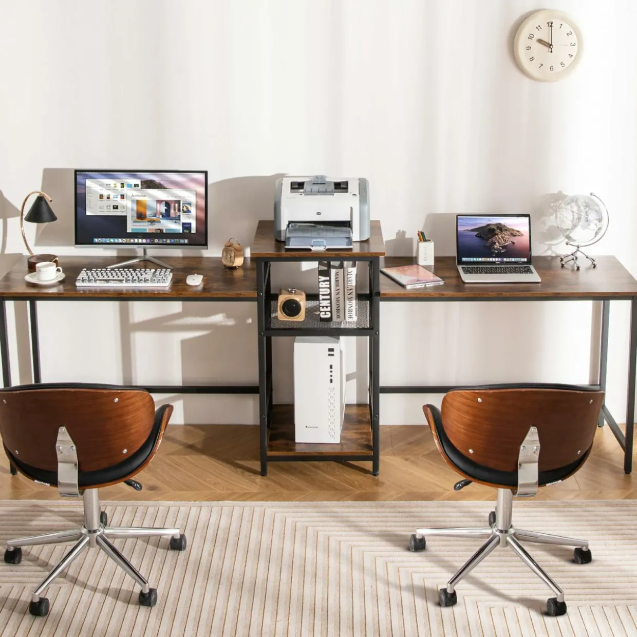 Tangkula 97" Extra Long 2-Person Computer Desk with Power Outlet