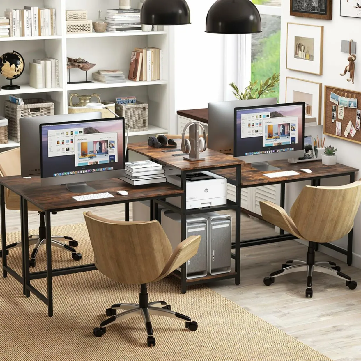 Tangkula 97" Extra Long 2-Person Computer Desk with Power Outlet