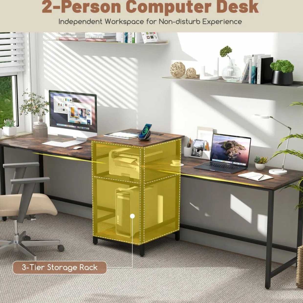 Tangkula 97" Extra Long 2-Person Computer Desk with Power Outlet