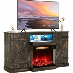 Tangkula 58” Fireplace TV Stand with 23” 3-Side Glass Electric Fireplace