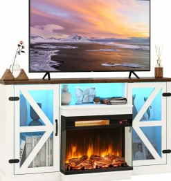 Tangkula 58” Fireplace TV Stand with 23” 3-Side Glass Electric Fireplace