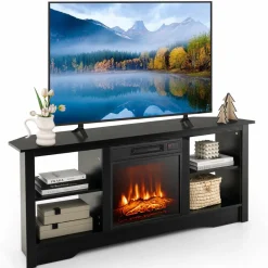 Tangkula 58” Fireplace TV Stand, Home Entertainment Center with 18” 1400W Electric Fireplace