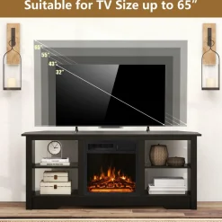 Tangkula 58” Fireplace TV Stand, Home Entertainment Center with 18” 1500W Electric Fireplace