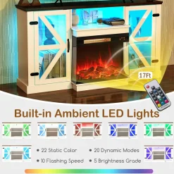 Tangkula 58” Fireplace TV Stand with 23” 3-Side Glass Electric Fireplace