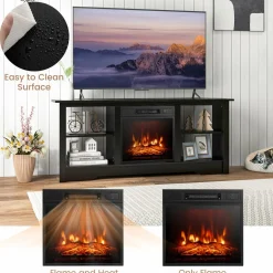 Tangkula 58” Fireplace TV Stand, Home Entertainment Center with 18” 1400W Electric Fireplace
