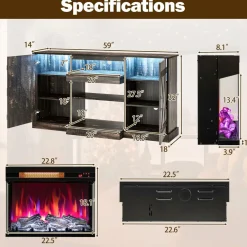 Tangkula 58” Fireplace TV Stand with 23” 3-Side Glass Electric Fireplace