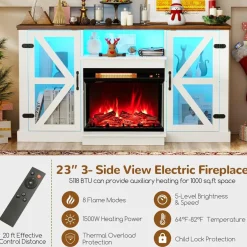 Tangkula 58” Fireplace TV Stand with 23” 3-Side Glass Electric Fireplace