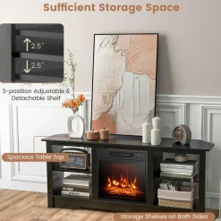 Tangkula 58” Fireplace TV Stand, Home Entertainment Center with 18” 1400W Electric Fireplace