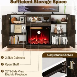 Tangkula 58” Fireplace TV Stand with 23” 3-Side Glass Electric Fireplace