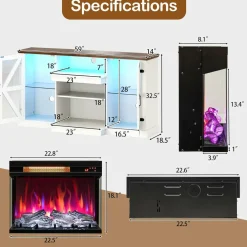 Tangkula 58” Fireplace TV Stand with 23” 3-Side Glass Electric Fireplace