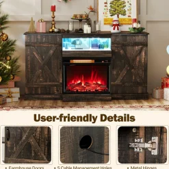 Tangkula 58” Fireplace TV Stand with 23” 3-Side Glass Electric Fireplace