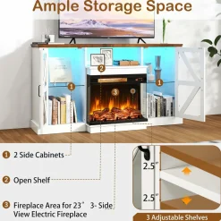 Tangkula 58” Fireplace TV Stand with 23” 3-Side Glass Electric Fireplace