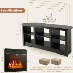 Tangkula 58” Fireplace TV Stand, Home Entertainment Center with 18” 1400W Electric Fireplace