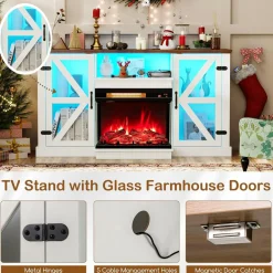 Tangkula 58” Fireplace TV Stand with 23” 3-Side Glass Electric Fireplace