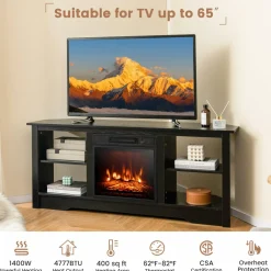 Tangkula 58” Fireplace TV Stand, Home Entertainment Center with 18” 1400W Electric Fireplace