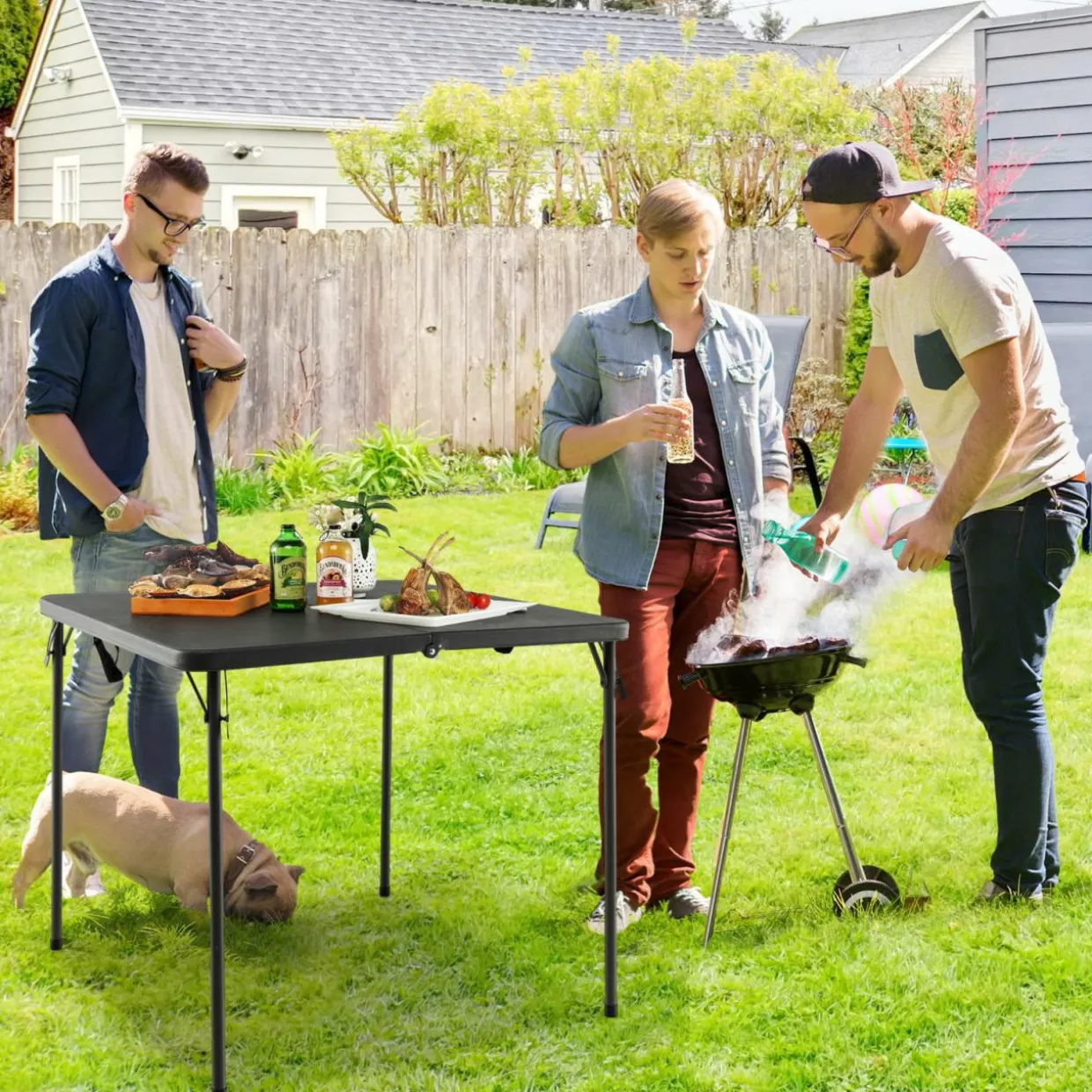 Tangkula 34" Folding Table, Portable Picnic Table with All-Weather HDPE Tabletop, Heavy-Duty Metal Frame
