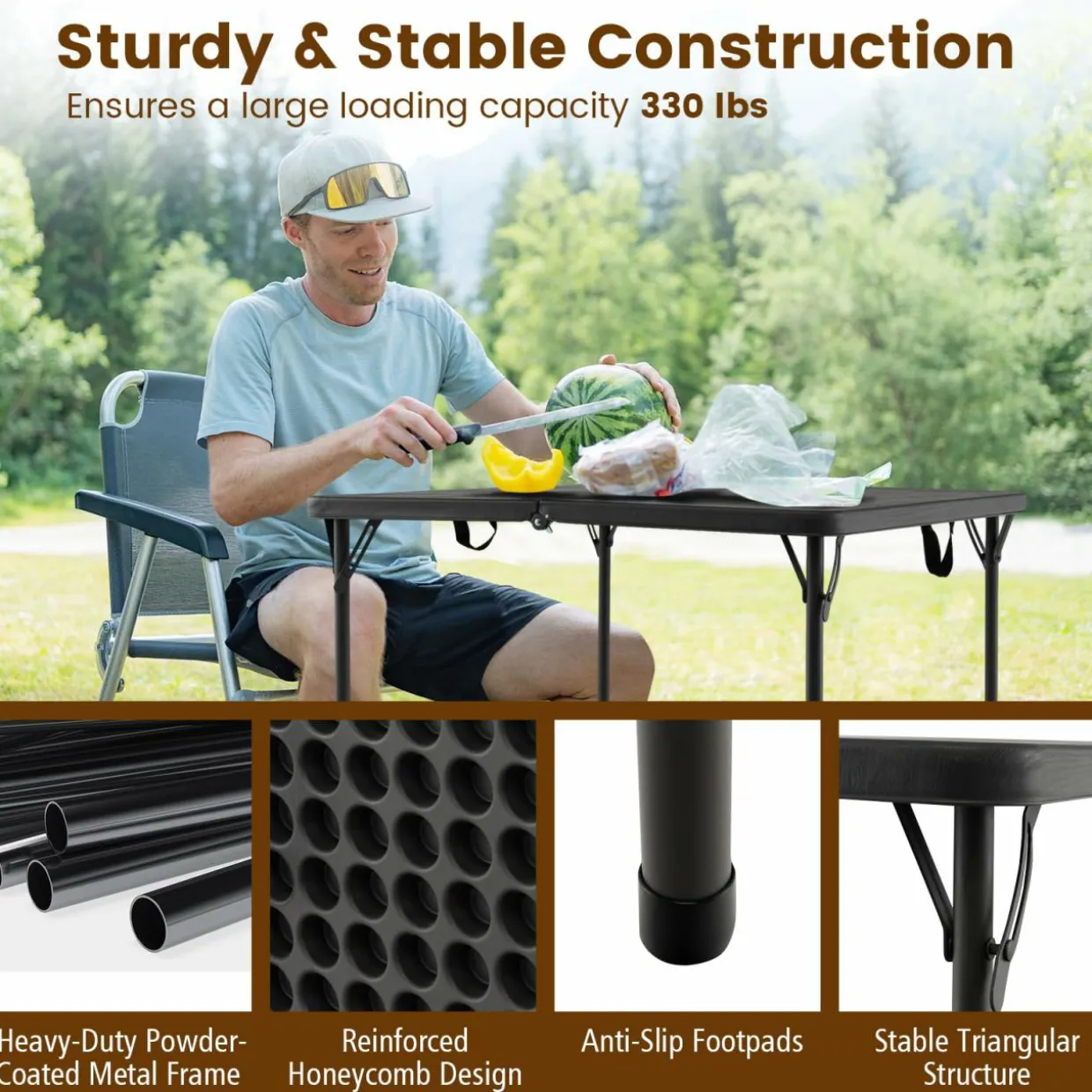 Tangkula 34" Folding Table, Portable Picnic Table with All-Weather HDPE Tabletop, Heavy-Duty Metal Frame